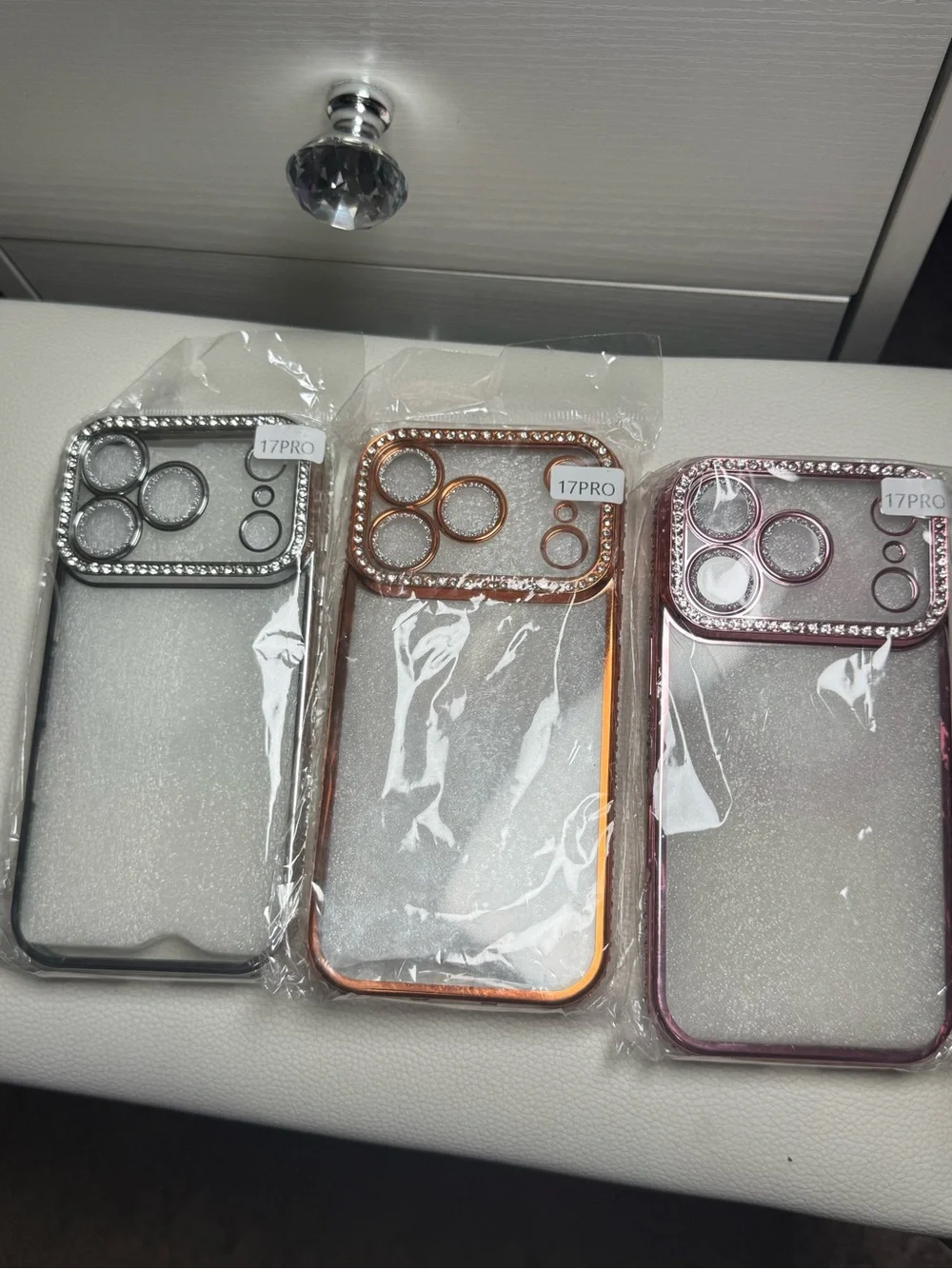 Rose Gold Glitter Phone Case with Ring Grip and Camera Cover